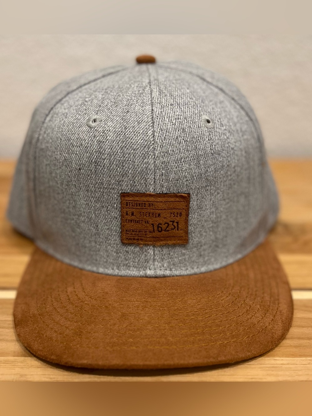 H&M Grey Crown with Brown Suede Brim Snapback
